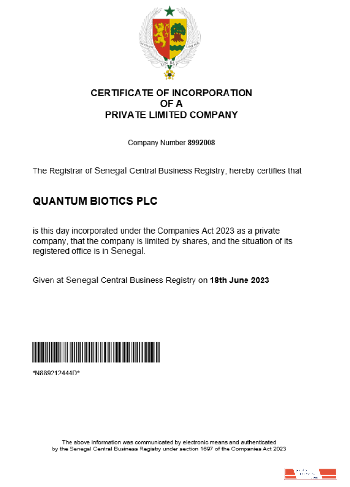 Senegal business registration certificate Word and PDF template